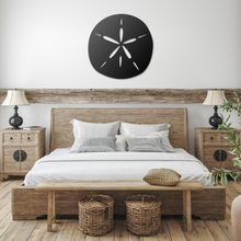 Load image into Gallery viewer, Sand_Dollar_Metal_Sign_Black_Farmhouse_Bedroom_Mockup.png
