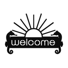 Load image into Gallery viewer, Sea_Horse_Welcome_Metal_Sign_Black_Transparent_Mockup.png
