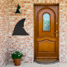 Load image into Gallery viewer, Shark_Fin_Metal_Sign_Black_Brick_Entrance_Mockup.png
