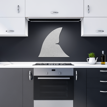 Load image into Gallery viewer, Shark_Fin_Metal_Sign_Silver_Dark_Kitchen_Mockup.png
