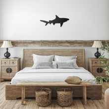 Load image into Gallery viewer, Shark_Metal_Sign_Black_Farmhouse_Bedroom_Mockup.png
