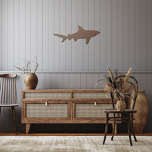 Load image into Gallery viewer, Shark_Metal_Sign_Copper_Rustic_Hallway_Mockup.png
