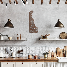 Load image into Gallery viewer, We_Love_Delaware_Metal_Sign_Copper_Rustic_Kitchen_Mockup.png
