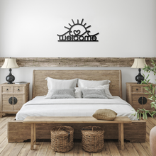 Load image into Gallery viewer, Welcome_Metal_Sign_Black_Farmhouse_Bedroom_Mockup.png
