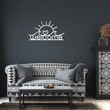 Load image into Gallery viewer, Welcome_Metal_Sign_White_Dark_Living_Room_Mockup.png
