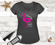 Load image into Gallery viewer, Flamingo is My Spirit Animal V-Neck T-Shirt- Just For Fun
