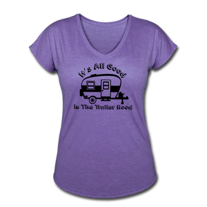 It's All Good In the Trailer Hood Women's V-Neck T-Shirt- Camping Around - purple heather