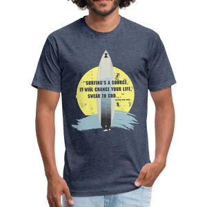 Surfin's The Source (Point Break) Men's T-Shirt- Just For Fun - heather navy