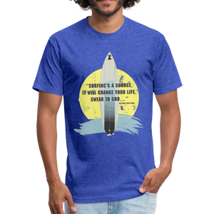 Surfin's The Source (Point Break) Men's T-Shirt- Just For Fun - heather royal