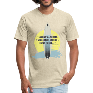 Surfin's The Source (Point Break) Men's T-Shirt- Just For Fun - heather cream