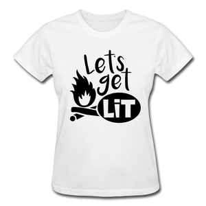 Let's Get Lit Women's T-Shirt- Camping Around - white