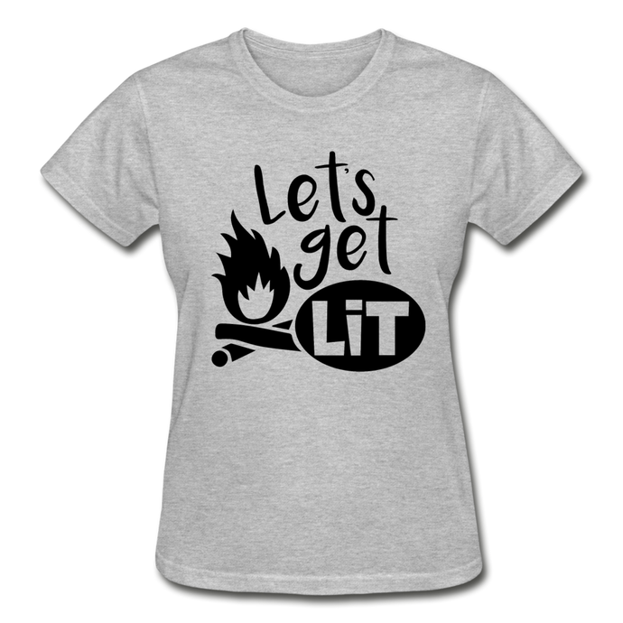 Let's Get Lit Women's T-Shirt- Camping Around - heather gray