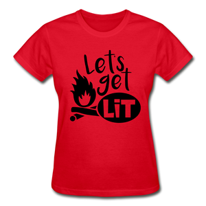 Let's Get Lit Women's T-Shirt- Camping Around - red