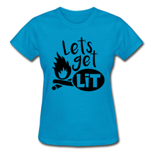 Load image into Gallery viewer, Let&#39;s Get Lit Women&#39;s T-Shirt- Camping Around - turquoise
