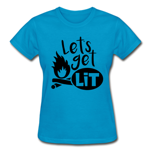 Let's Get Lit Women's T-Shirt- Camping Around - turquoise