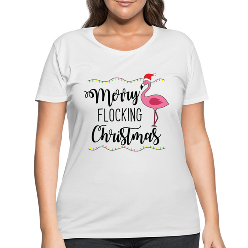Merry Flocking Christmas Women’s Curvy T-Shirt- Tis' The Season - white