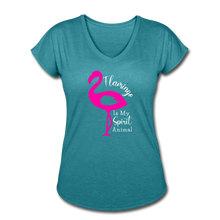 Load image into Gallery viewer, Flamingo is My Spirit Animal V-Neck T-Shirt - heather turquoise
