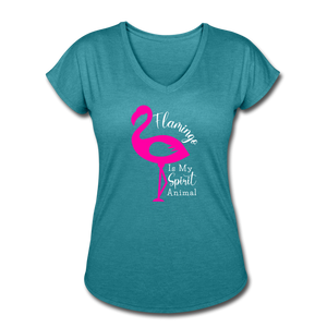 Flamingo is My Spirit Animal V-Neck T-Shirt - heather turquoise