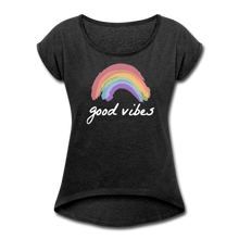 Load image into Gallery viewer, Good Vibes Women&#39;s Roll Cuff T-Shirt-Just For Fun - heather black
