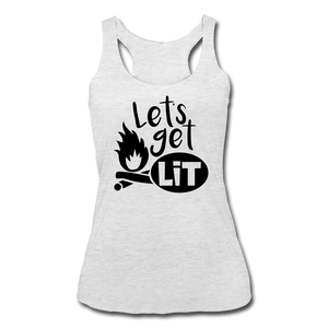 Lets' Get Lit Racerback Tank- CAMPING AROUND - heather white