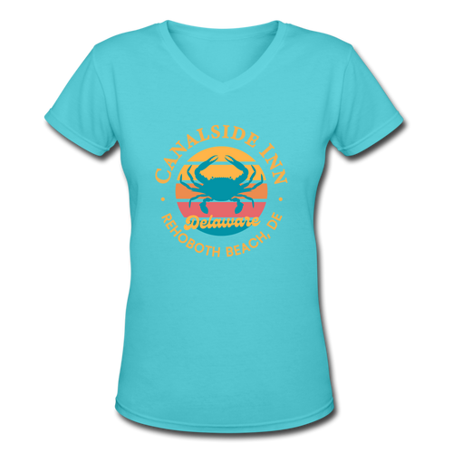 Crab Women's V-Neck T-Shirt 1 Side-Canalside Inn - aqua